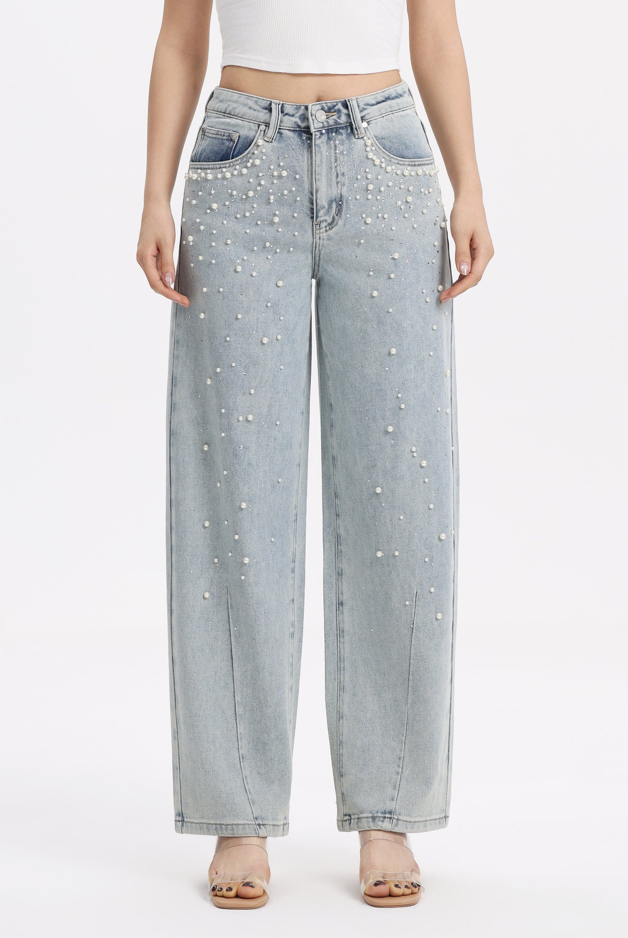 Bayeas Berlin High Rise Barrel Jeans with Pearl Embellishment-Jeans-Bayeas-Deja Nu Boutique, Women's Fashion Boutique in Lampasas, Texas