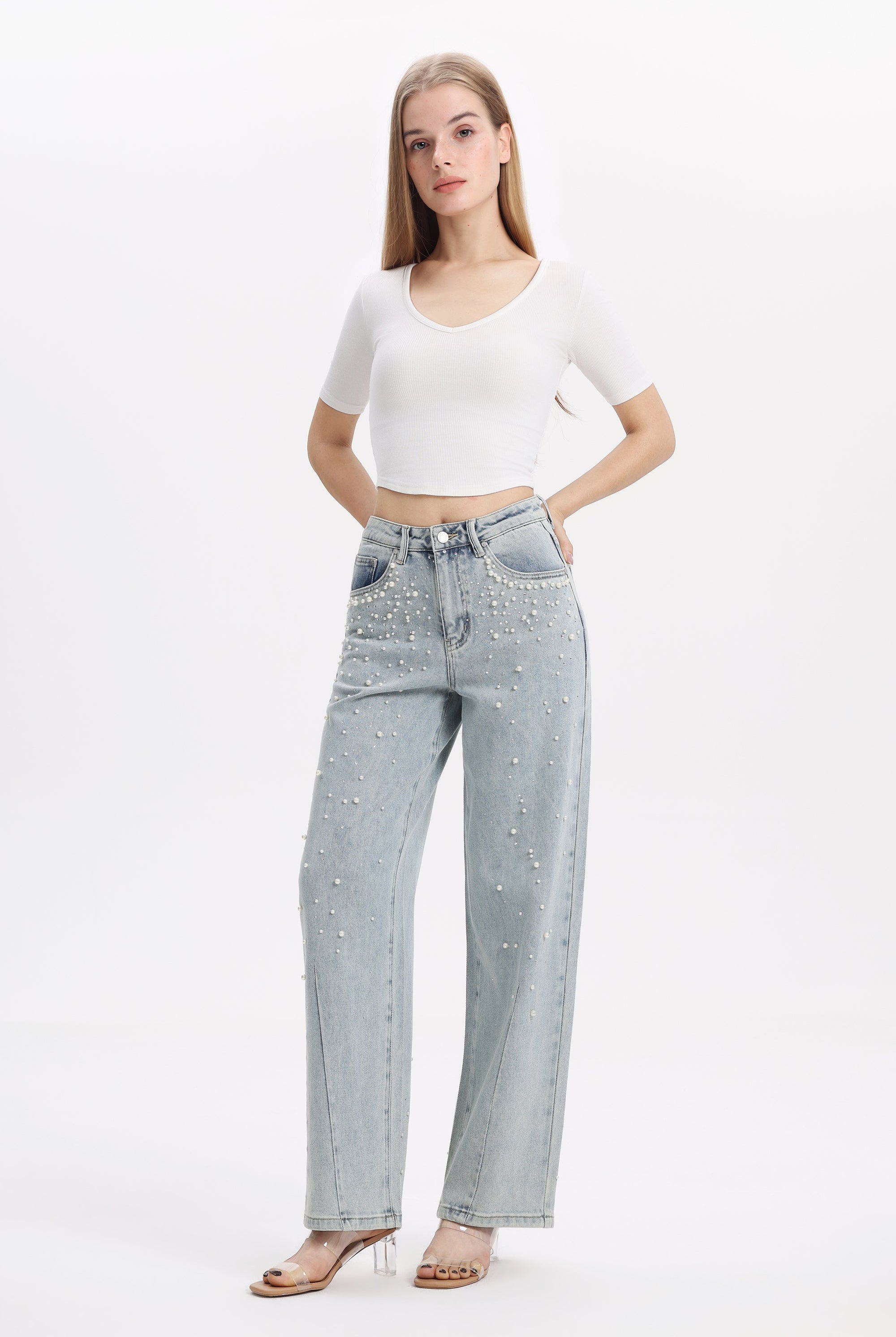 Bayeas Berlin High Rise Barrel Jeans with Pearl Embellishment-Jeans-Bayeas-Deja Nu Boutique, Women's Fashion Boutique in Lampasas, Texas
