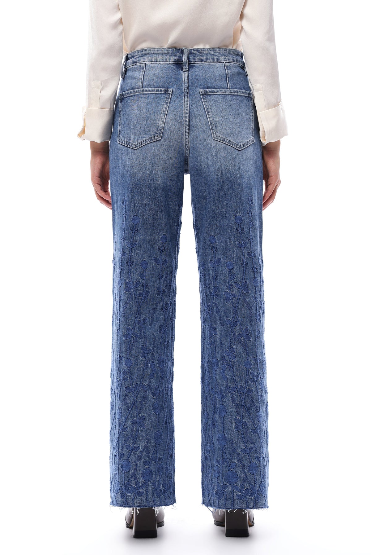 Bayeas High Rise Embroidered Wide Leg Jeans in Medium Blue-Jeans-Bayeas-Deja Nu Boutique, Women's Fashion Boutique in Lampasas, Texas