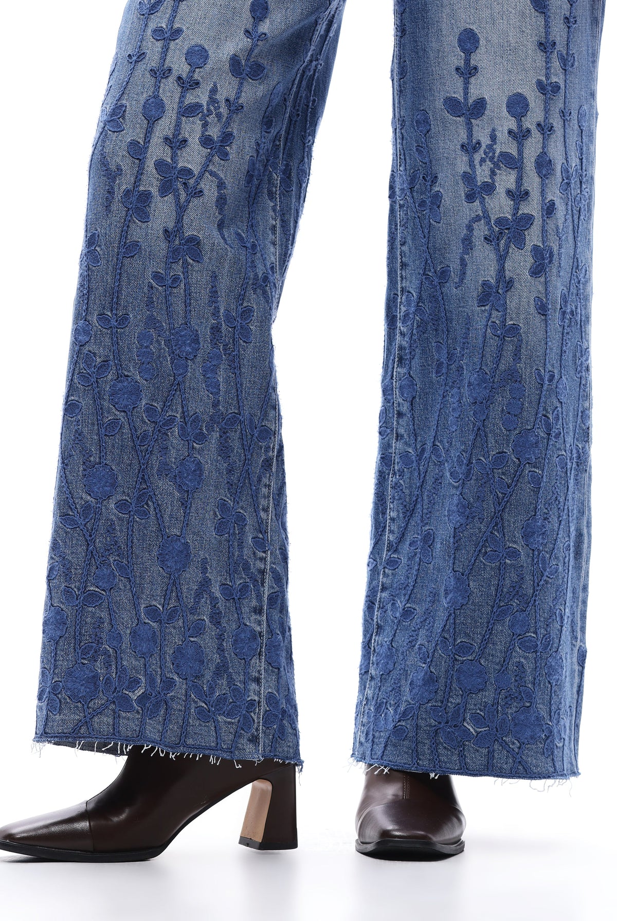 Bayeas High Rise Embroidered Wide Leg Jeans in Medium Blue-Jeans-Bayeas-Deja Nu Boutique, Women's Fashion Boutique in Lampasas, Texas