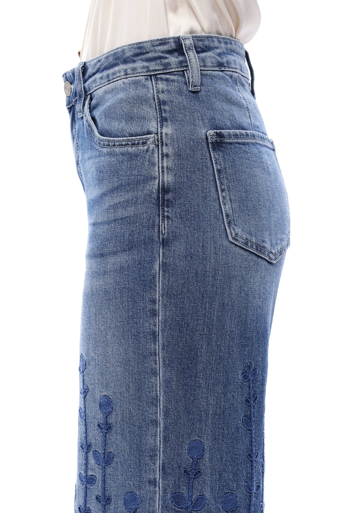 Bayeas High Rise Embroidered Wide Leg Jeans in Medium Blue-Jeans-Bayeas-Deja Nu Boutique, Women's Fashion Boutique in Lampasas, Texas