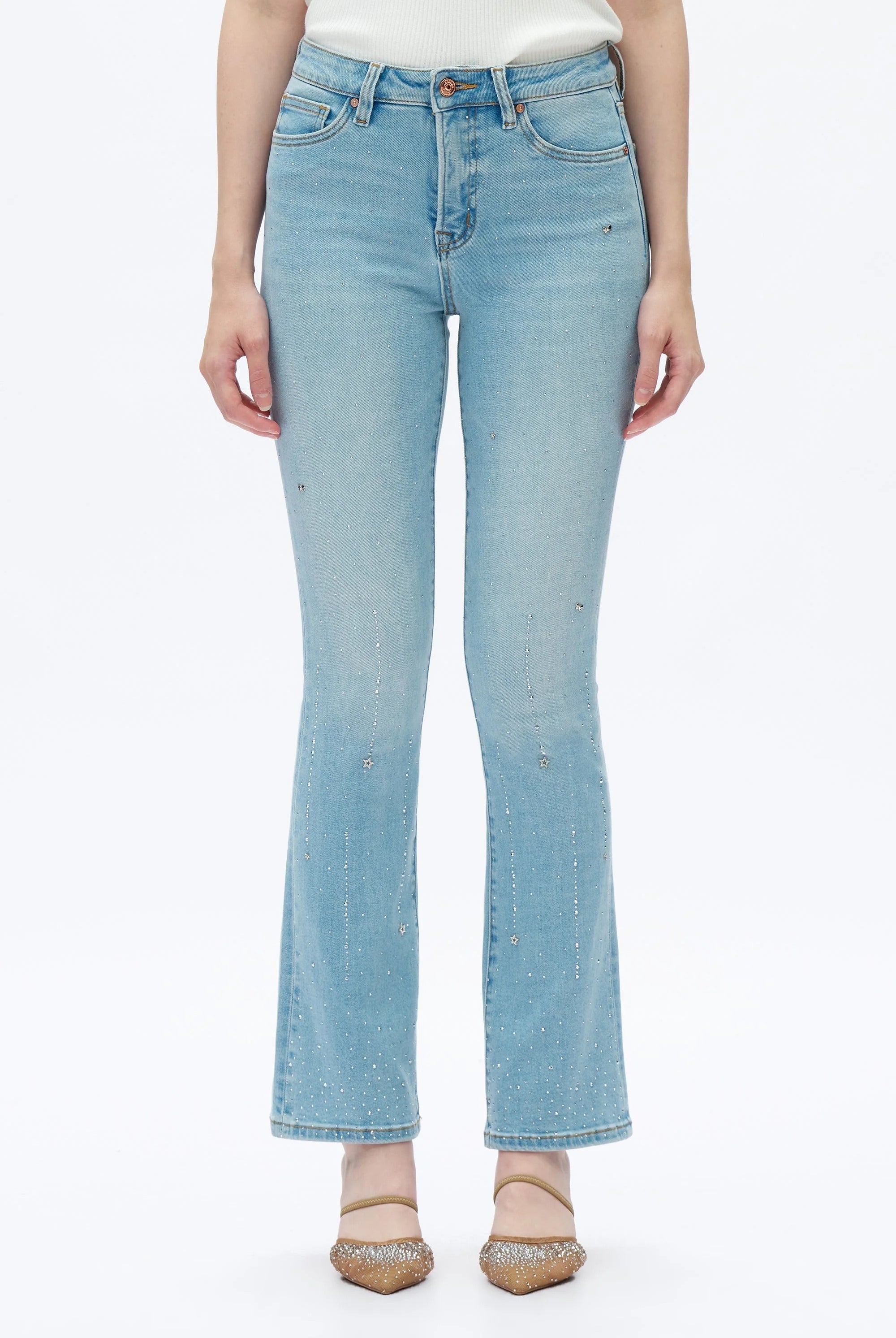 Bayeas High Rise Rhinestone Jeans in Light Blue Star Studded-Jeans-Bayeas-Deja Nu Boutique, Women's Fashion Boutique in Lampasas, Texas
