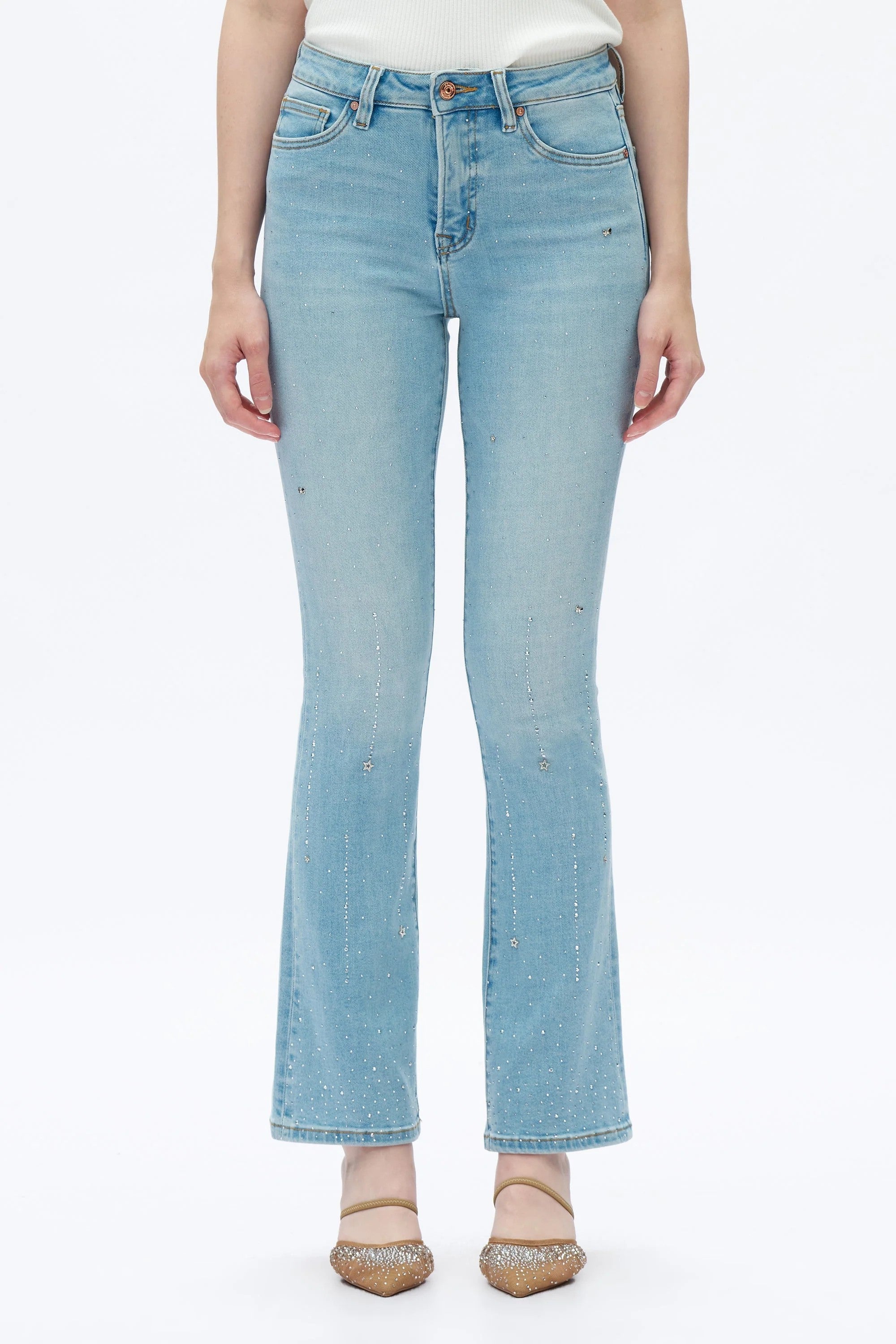 Bayeas High Rise Rhinestone Jeans in Light Blue Star Studded-Jeans-Bayeas-Deja Nu Boutique, Women's Fashion Boutique in Lampasas, Texas
