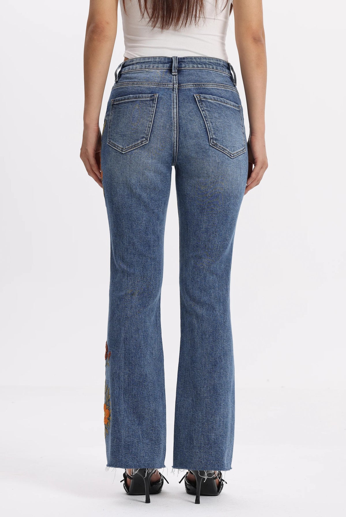 Bayeas Mid Rise Floral Embroidered Raw Hem Bootcut Jeans-Jeans-Bayeas-Deja Nu Boutique, Women's Fashion Boutique in Lampasas, Texas