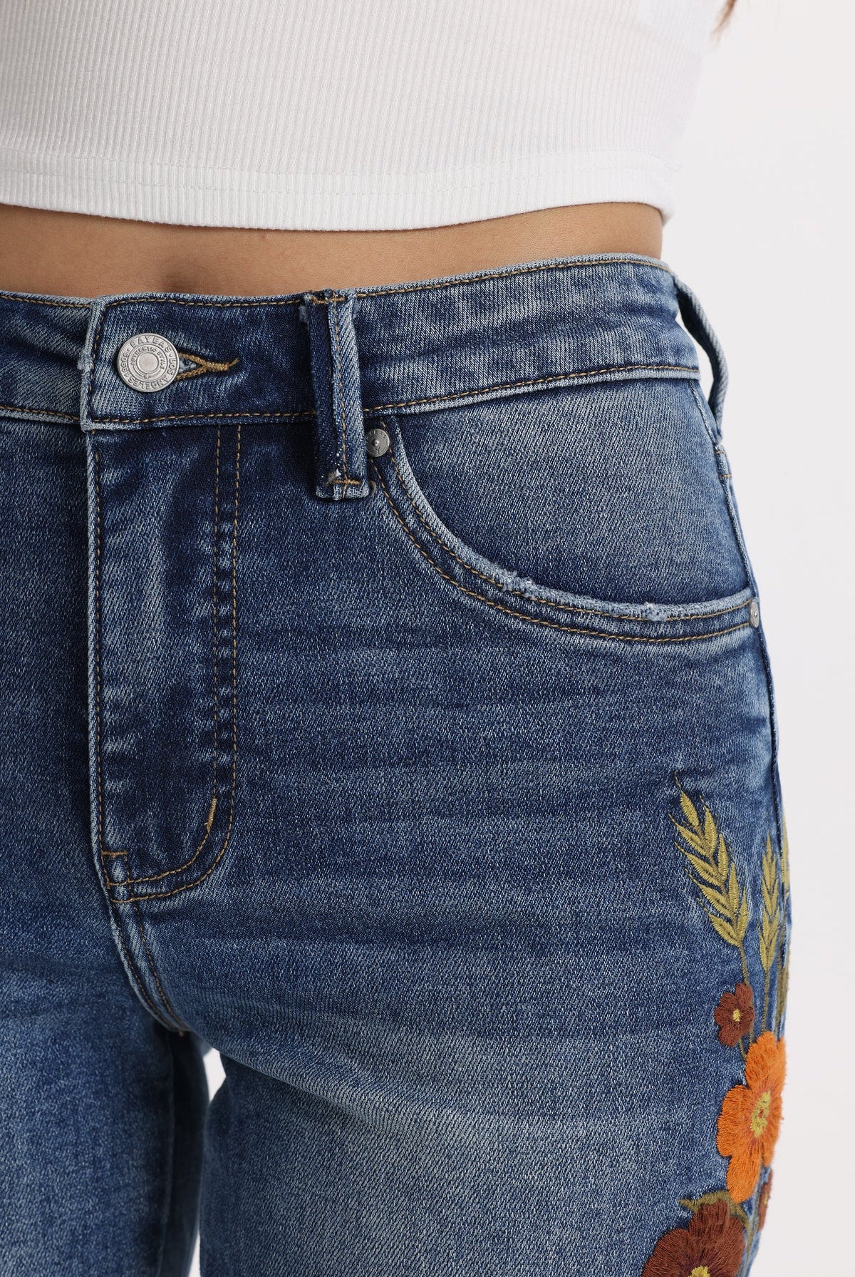 Bayeas Mid Rise Floral Embroidered Raw Hem Bootcut Jeans-Jeans-Bayeas-Deja Nu Boutique, Women's Fashion Boutique in Lampasas, Texas