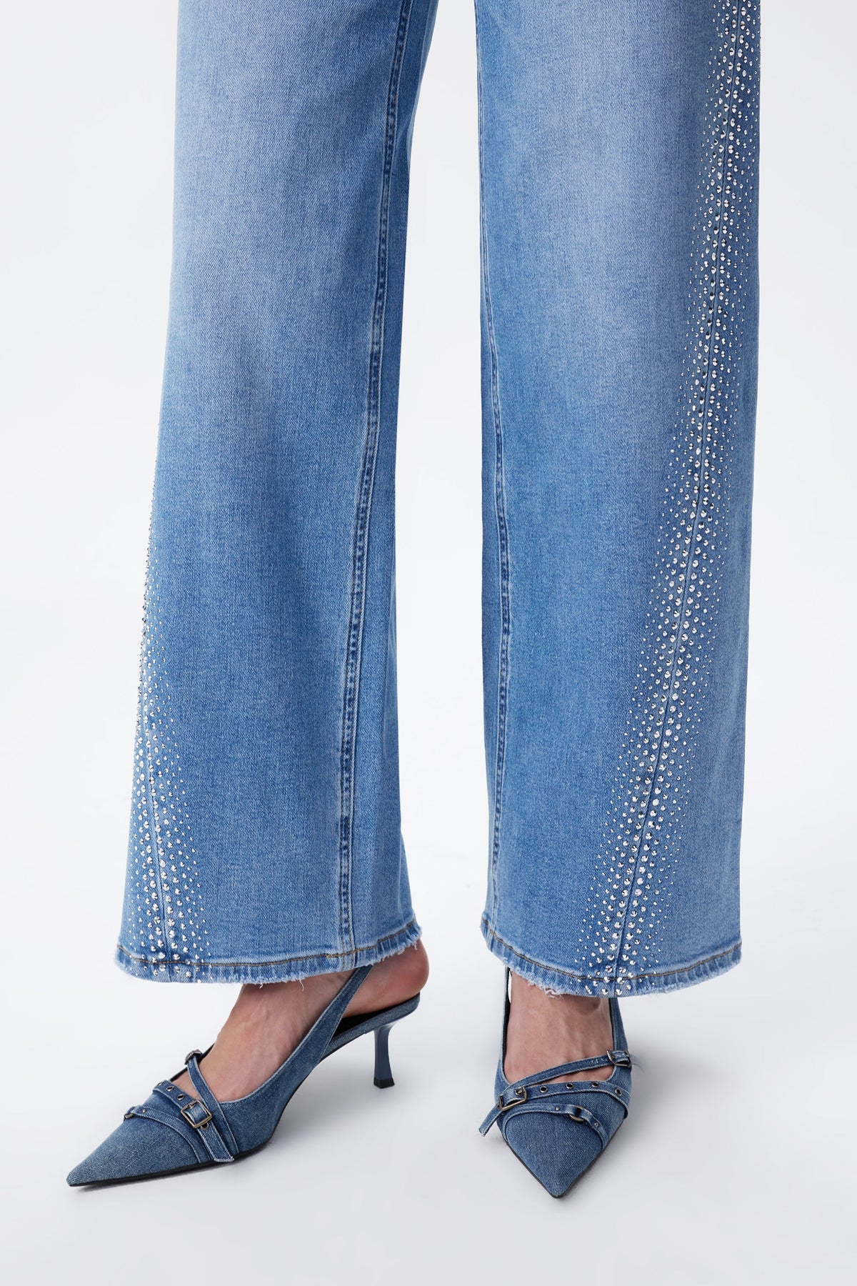 Bayeas New York Mid Rise Rhinestone Wide Leg Jeans in Cosmos-Jeans-Bayeas-Deja Nu Boutique, Women's Fashion Boutique in Lampasas, Texas