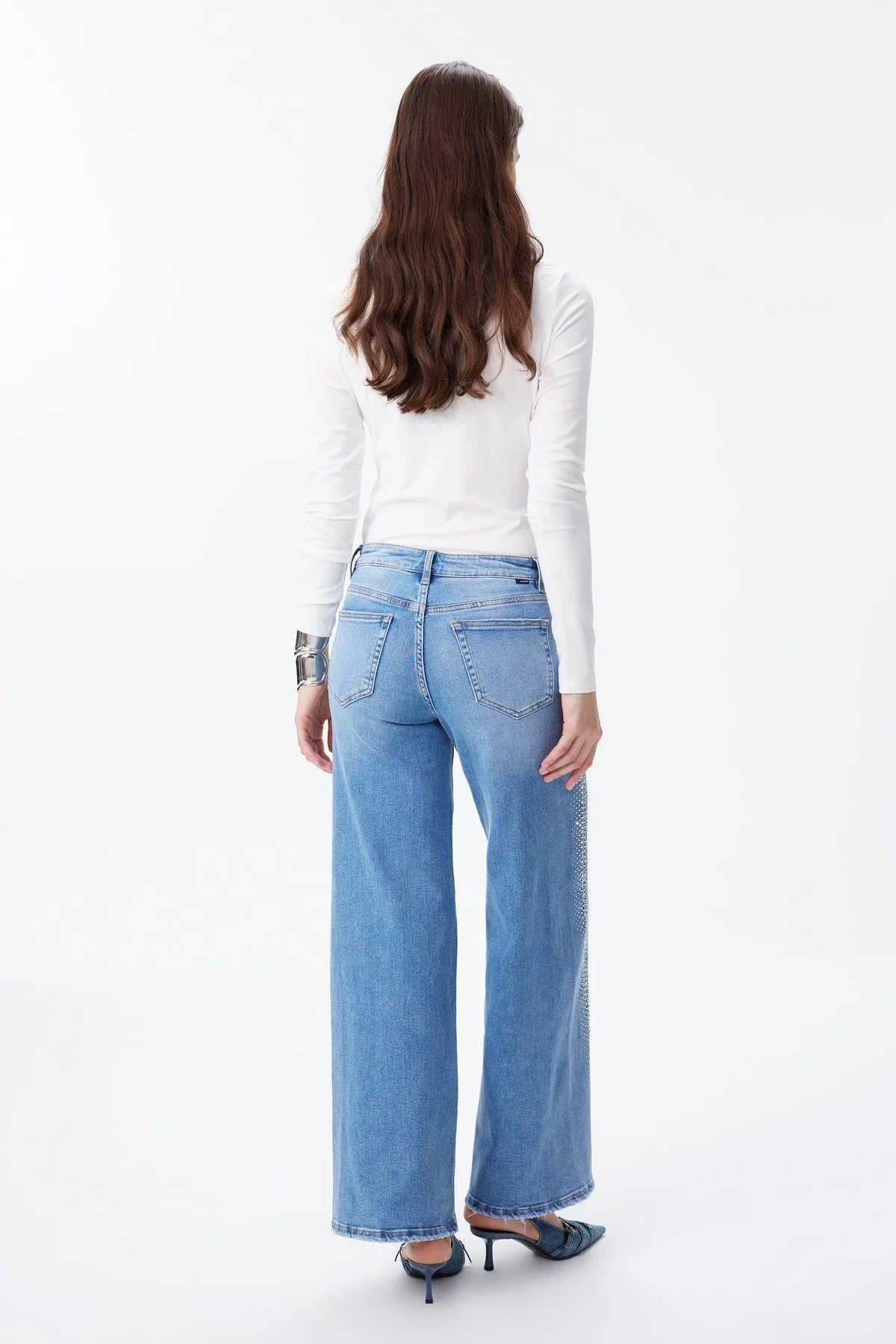 Bayeas New York Mid Rise Rhinestone Wide Leg Jeans in Cosmos-Jeans-Bayeas-Deja Nu Boutique, Women's Fashion Boutique in Lampasas, Texas