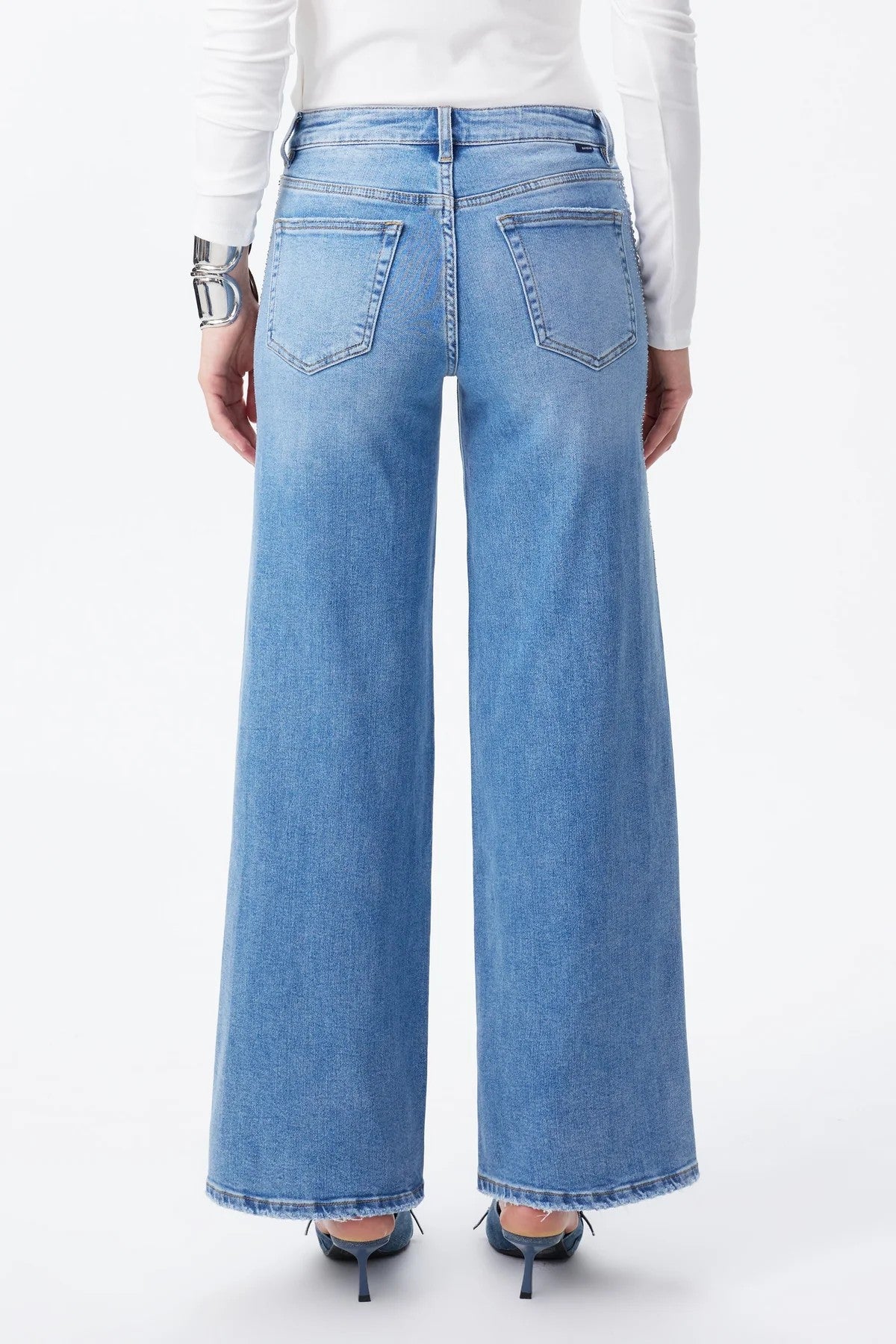 Bayeas New York Mid Rise Rhinestone Wide Leg Jeans in Cosmos-Jeans-Bayeas-Deja Nu Boutique, Women's Fashion Boutique in Lampasas, Texas