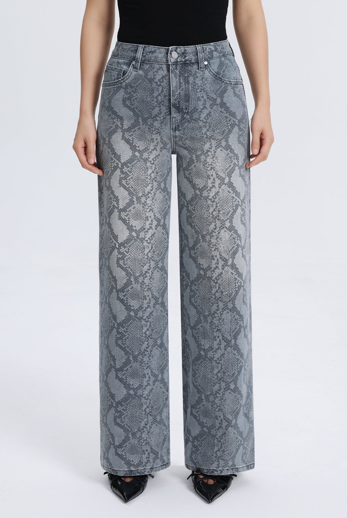 Bayeas New York Snake Print High Rise Wide Leg Jeans in Shade-Jeans-Bayeas-Deja Nu Boutique, Women's Fashion Boutique in Lampasas, Texas