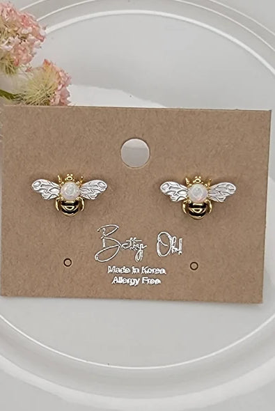 Betty Oh! Bee Post White Opal Earrings-Earrings-Betty Oh!-Deja Nu Boutique, Women's Fashion Boutique in Lampasas, Texas