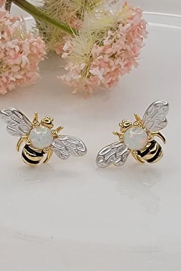 Betty Oh! Bee Post White Opal Earrings-Earrings-Betty Oh!-Deja Nu Boutique, Women's Fashion Boutique in Lampasas, Texas