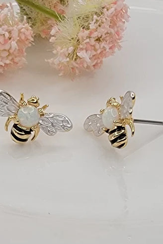 Betty Oh! Bee Post White Opal Earrings-Earrings-Betty Oh!-Deja Nu Boutique, Women's Fashion Boutique in Lampasas, Texas