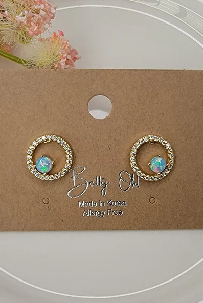 Betty Oh! Lab Grown Blue Opal Circle Post Earrings-Earrings-Betty Oh!-Deja Nu Boutique, Women's Fashion Boutique in Lampasas, Texas