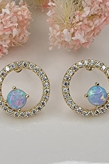 Betty Oh! Lab Grown Blue Opal Circle Post Earrings-Earrings-Betty Oh!-Deja Nu Boutique, Women's Fashion Boutique in Lampasas, Texas