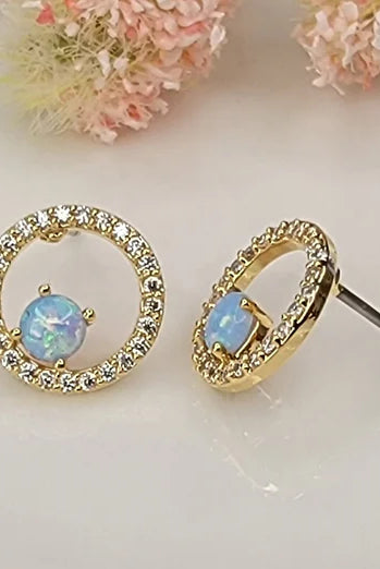 Betty Oh! Lab Grown Blue Opal Circle Post Earrings-Earrings-Betty Oh!-Deja Nu Boutique, Women's Fashion Boutique in Lampasas, Texas