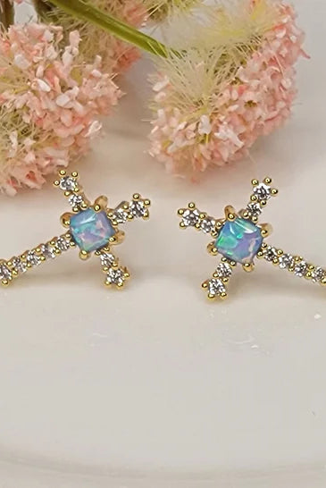 Betty Oh! Lab Grown Blue Opal Cross Post Earrings-Earrings-Betty Oh!-Deja Nu Boutique, Women's Fashion Boutique in Lampasas, Texas