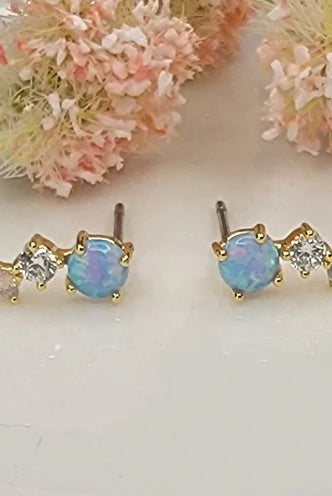 Betty Oh! Lab Grown Blue Opal Deco Post Earrings-Earrings-Betty Oh!-Deja Nu Boutique, Women's Fashion Boutique in Lampasas, Texas