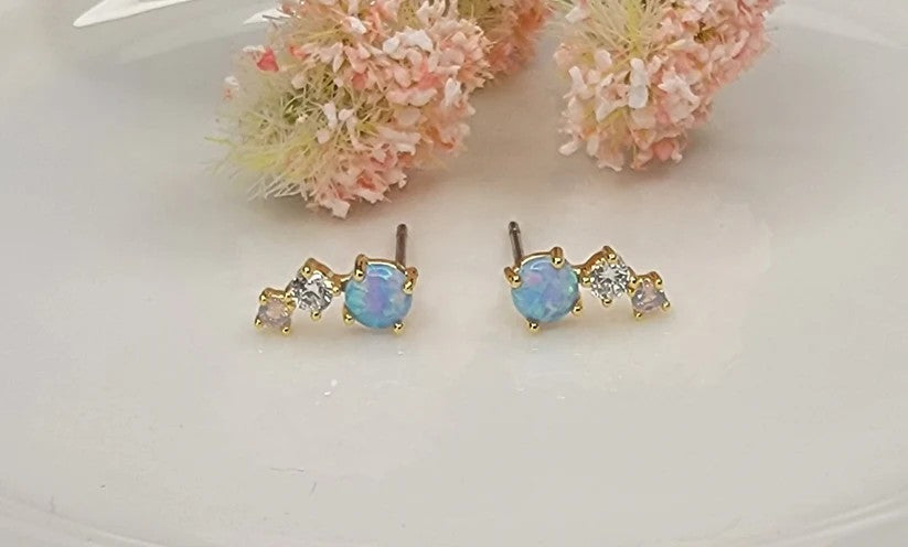Betty Oh! Lab Grown Blue Opal Deco Post Earrings-Earrings-Betty Oh!-Deja Nu Boutique, Women's Fashion Boutique in Lampasas, Texas