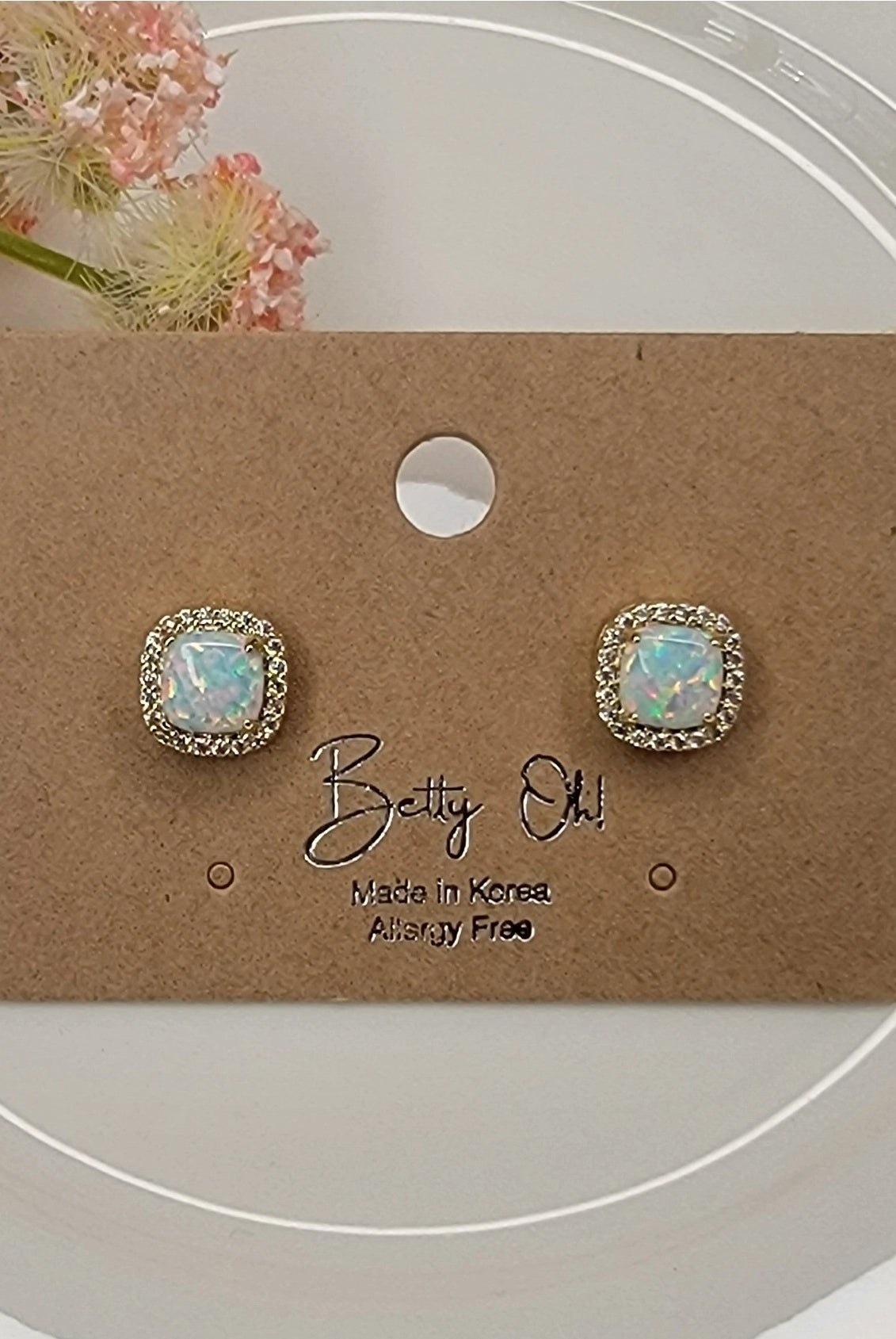 Betty Oh! Lab Grown White Opal Stud Earrings-Earrings-Deja Nu Tx-Deja Nu Boutique, Women's Fashion Boutique in Lampasas, Texas