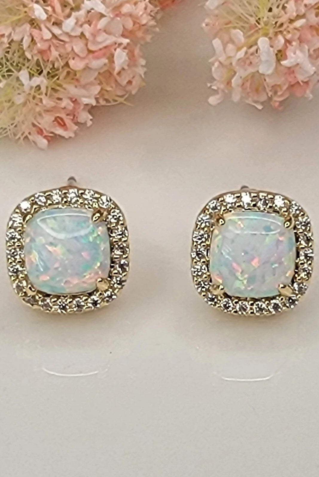 Betty Oh! Lab Grown White Opal Stud Earrings-Earrings-Deja Nu Tx-Deja Nu Boutique, Women's Fashion Boutique in Lampasas, Texas
