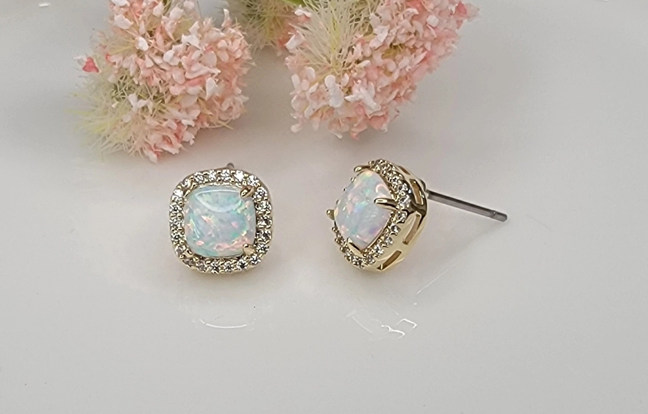 Betty Oh! Lab Grown White Opal Stud Earrings-Earrings-Deja Nu Tx-Deja Nu Boutique, Women's Fashion Boutique in Lampasas, Texas