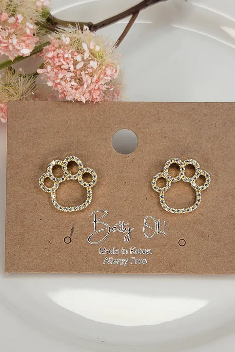 Betty Oh! Paws with Cubic Zirconia Post Earrings-Earrings-Betty Oh!-Deja Nu Boutique, Women's Fashion Boutique in Lampasas, Texas