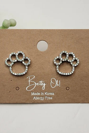 Betty Oh! Paws with Cubic Zirconia Post Earrings-Earrings-Betty Oh!-Deja Nu Boutique, Women's Fashion Boutique in Lampasas, Texas