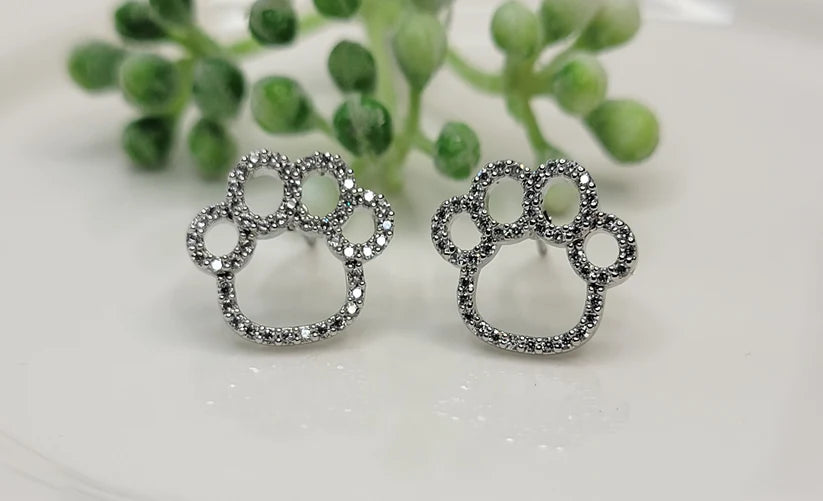 Betty Oh! Paws with Cubic Zirconia Post Earrings-Earrings-Betty Oh!-Deja Nu Boutique, Women's Fashion Boutique in Lampasas, Texas