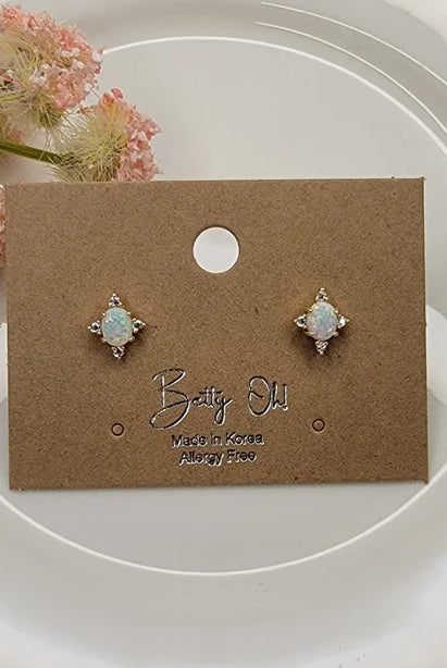 Betty Oh! Semi-Precious Blue Opal Stone Post Earrings-Earrings-Betty Oh!-Deja Nu Boutique, Women's Fashion Boutique in Lampasas, Texas