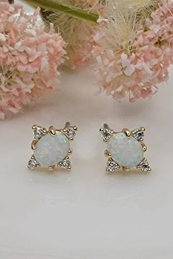 Betty Oh! Semi-Precious Blue Opal Stone Post Earrings-Earrings-Betty Oh!-Deja Nu Boutique, Women's Fashion Boutique in Lampasas, Texas
