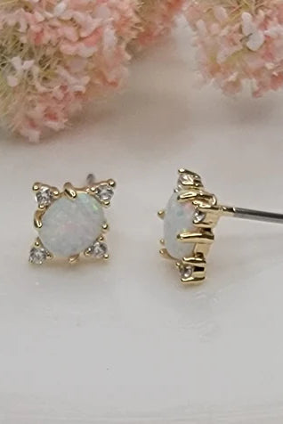 Betty Oh! Semi-Precious Blue Opal Stone Post Earrings-Earrings-Betty Oh!-Deja Nu Boutique, Women's Fashion Boutique in Lampasas, Texas