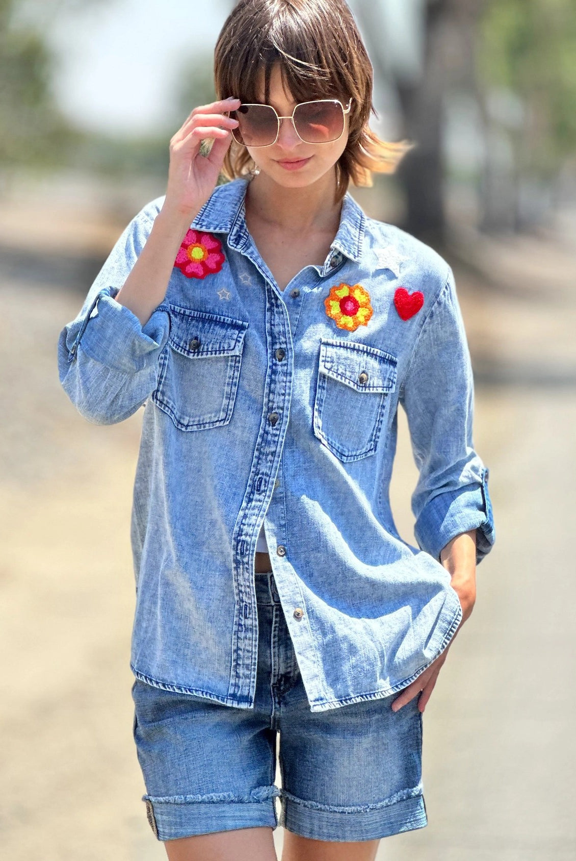 Billy T Birds of a Feather Embroidered Denim Shirt-shirts-Billy T-Deja Nu Boutique, Women's Fashion Boutique in Lampasas, Texas
