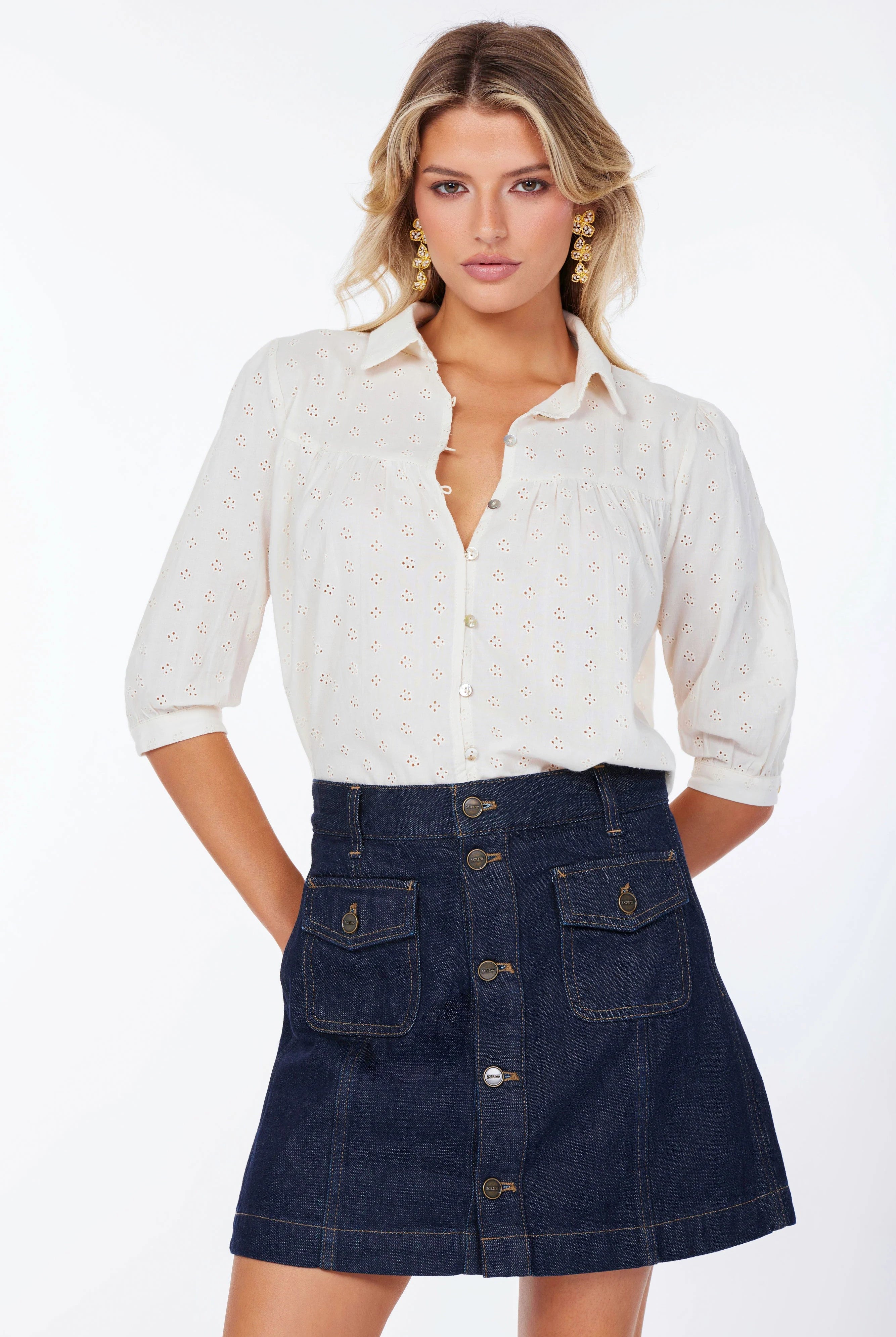 Bishop + Young Esme Eyelet Blouse in Ivory-Tops-Bishop And Young-Deja Nu Boutique, Women's Fashion Boutique in Lampasas, Texas