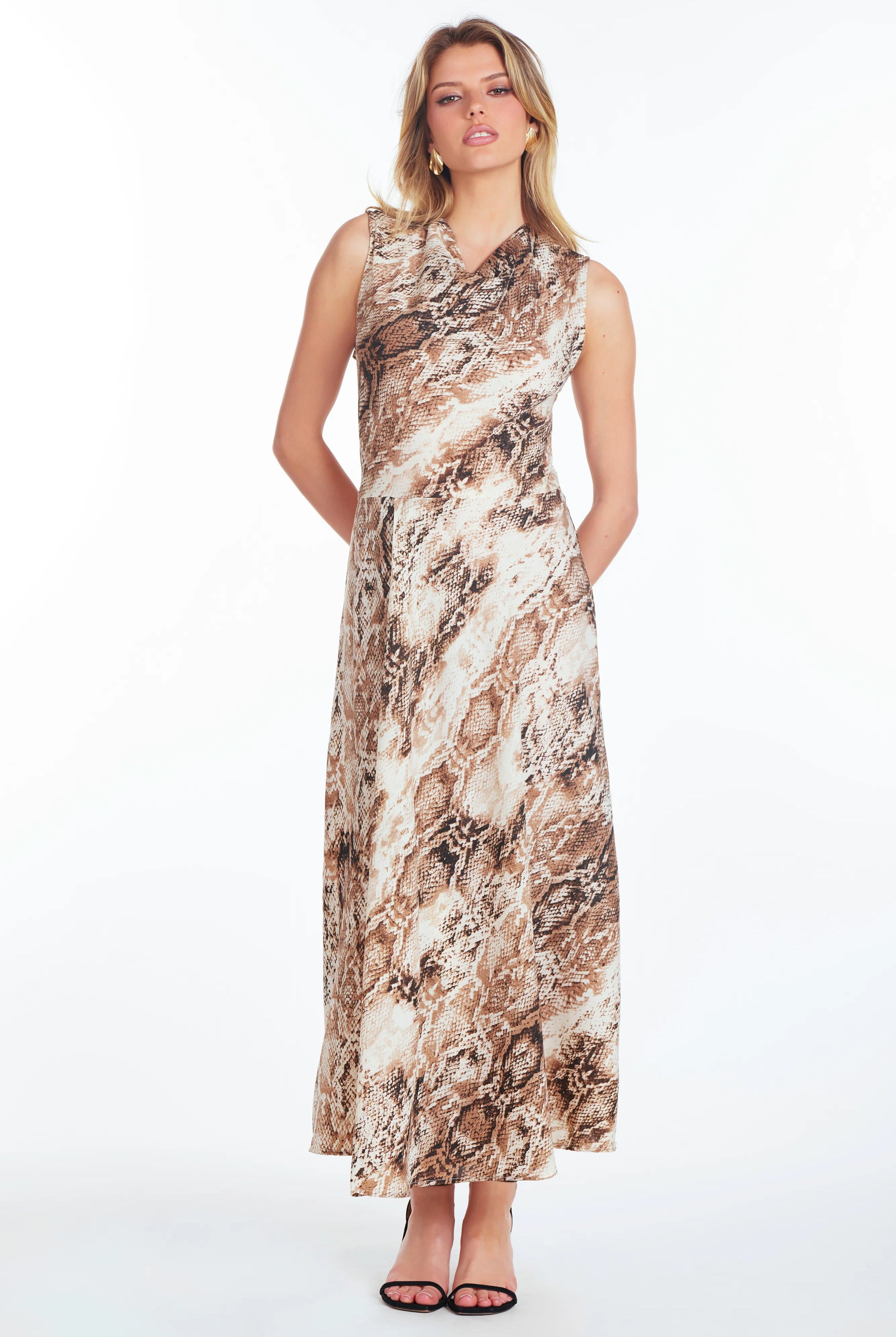 Bishop + Young Jardine Cowl Neck Maxi Dress in Python-Maxi Dresses-Bishop And Young-Deja Nu Boutique, Women's Fashion Boutique in Lampasas, Texas