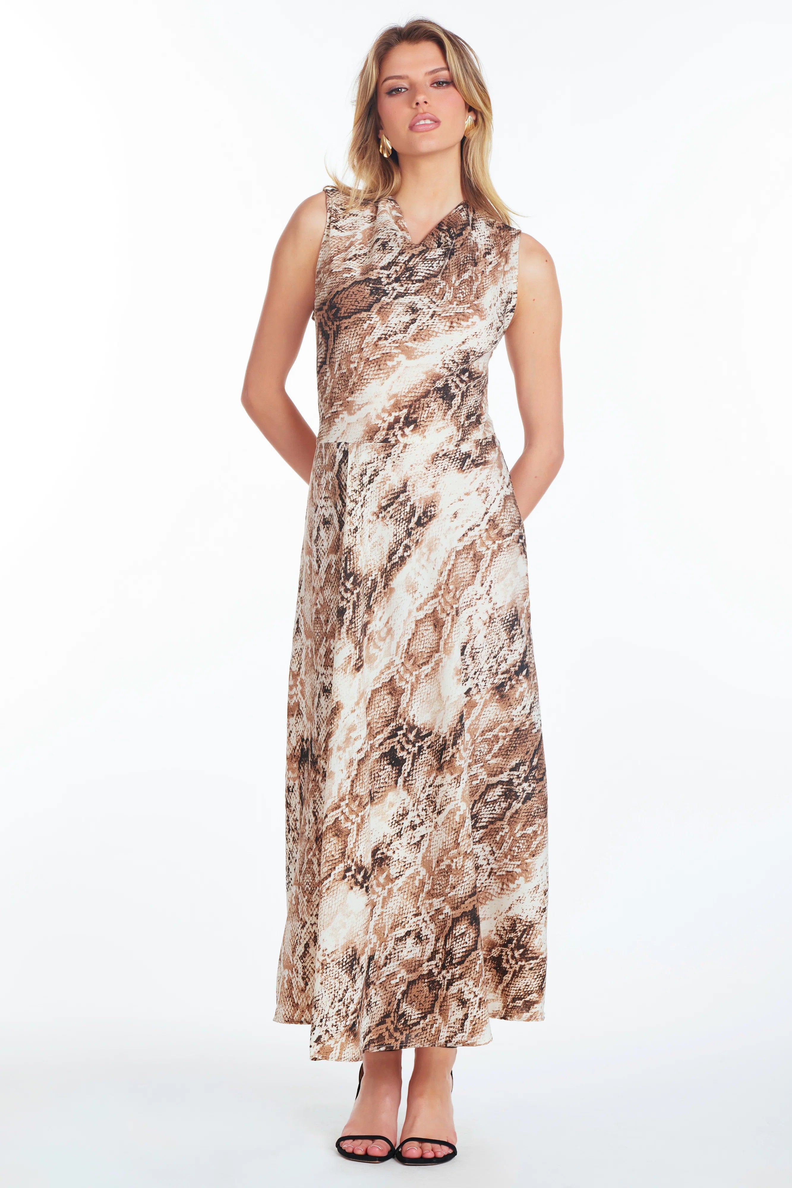 Bishop + Young Jardine Cowl Neck Maxi Dress in Python-Maxi Dresses-Bishop And Young-Deja Nu Boutique, Women's Fashion Boutique in Lampasas, Texas