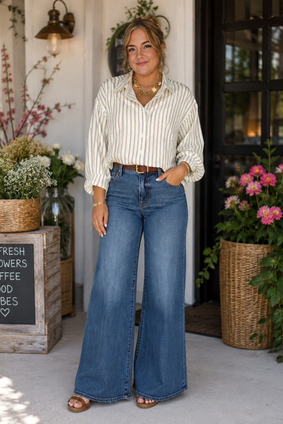 Bishop + Young Sydney Embellished Blue Stripe Top-shirts-Bishop And Young-Deja Nu Boutique, Women's Fashion Boutique in Lampasas, Texas