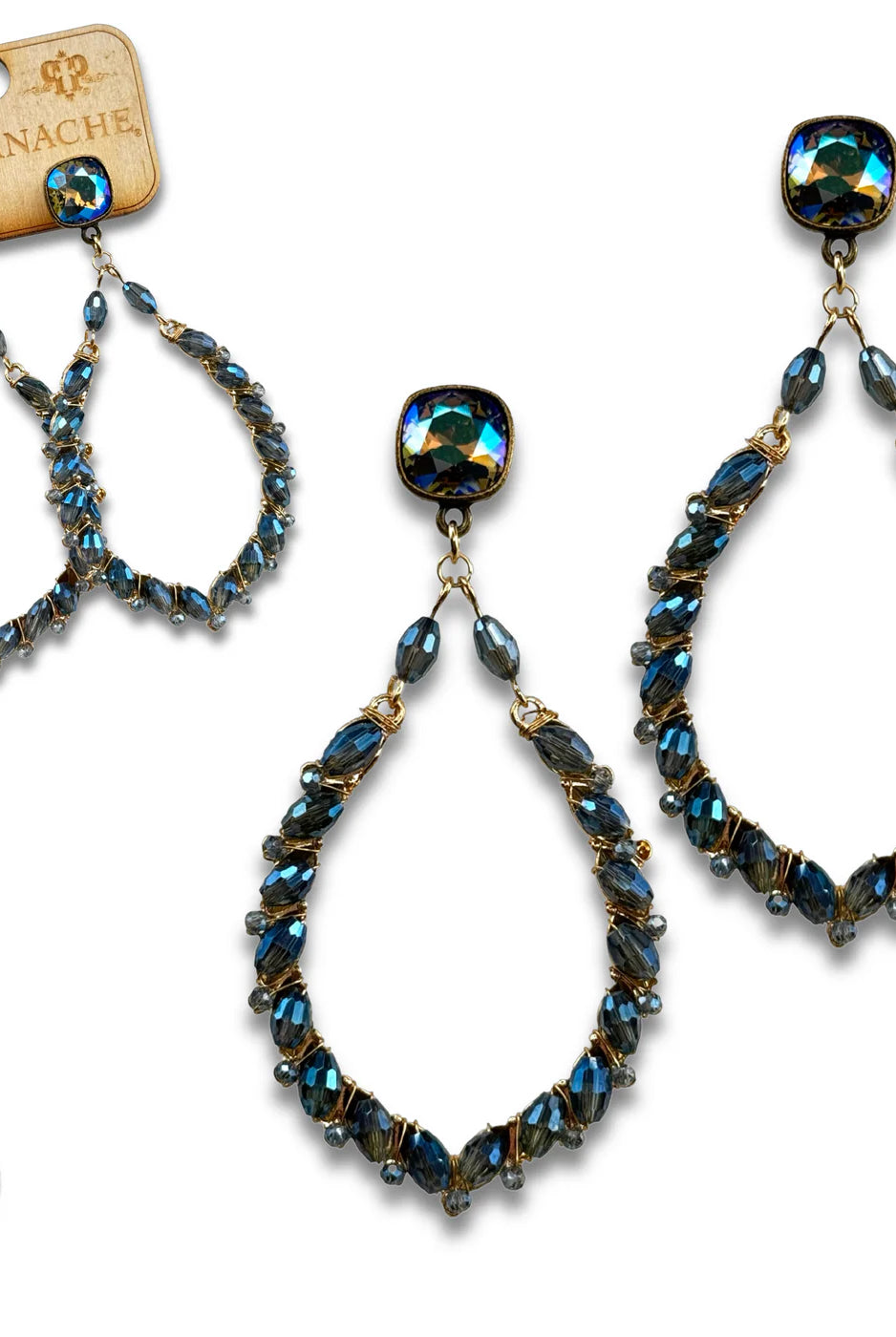 Pink Panache Blue Bicone Bead Teardrop Earrings with Austrian Crystal-Earrings-Pink Panache-Deja Nu Boutique, Women's Fashion Boutique in Lampasas, Texas
