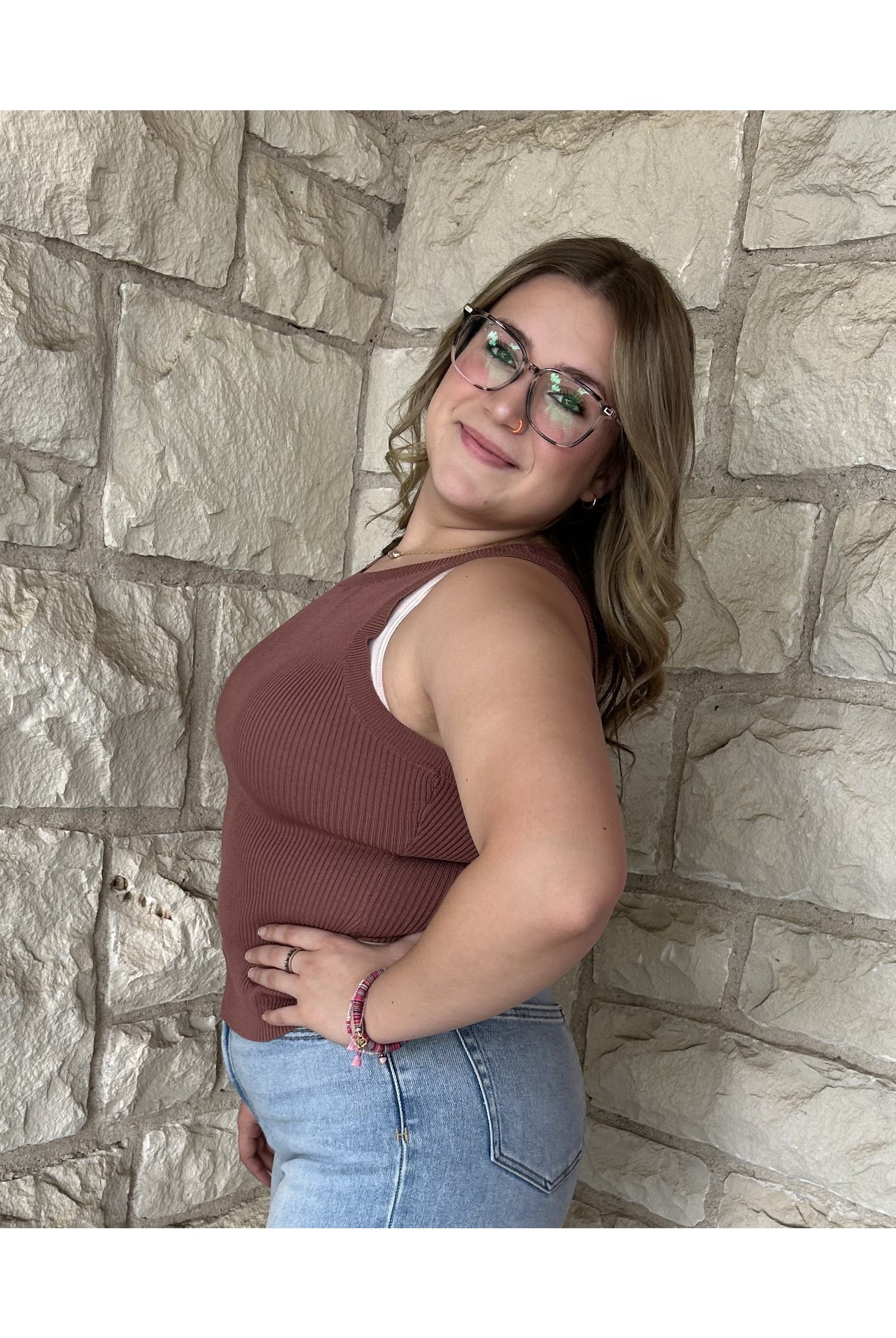 blu pepper Racerback Knit Top In Red Bean-Camis/Tanks-Blu Pepper-Deja Nu Boutique, Women's Fashion Boutique in Lampasas, Texas