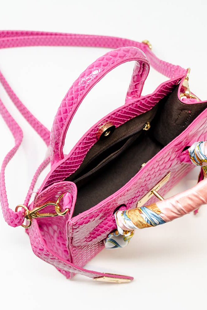 Tiny Treats and ZOMI GEMS Crocodile Scarf Handbag in Hot Pink-Kids Handbag-Tiny Treats and ZOMI GEMS-Deja Nu Boutique, Women's Fashion Boutique in Lampasas, Texas