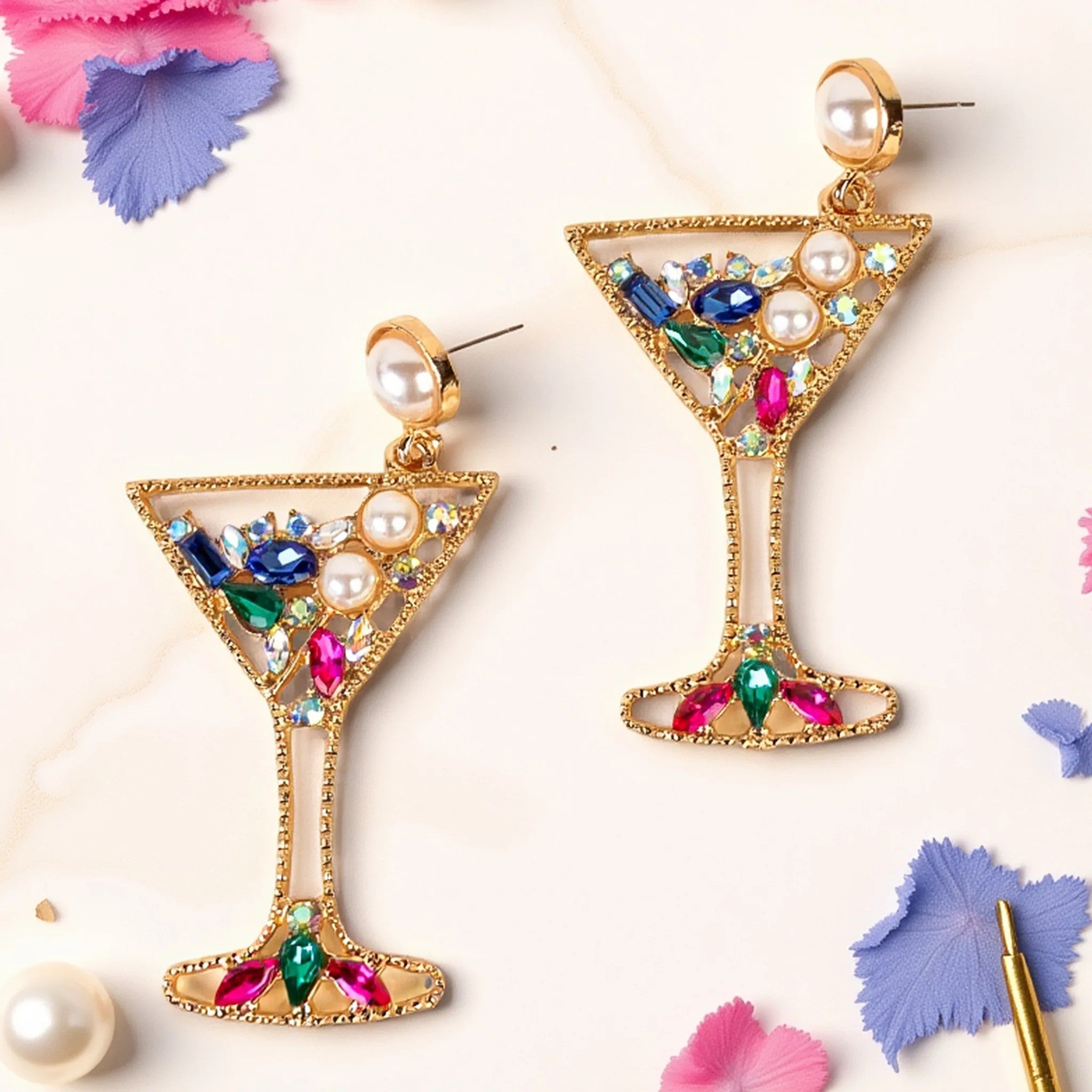Cheers to You Crystal Martini Glass Earrings-Earrings-Deja Nu-Deja Nu Boutique, Women's Fashion Boutique in Lampasas, Texas