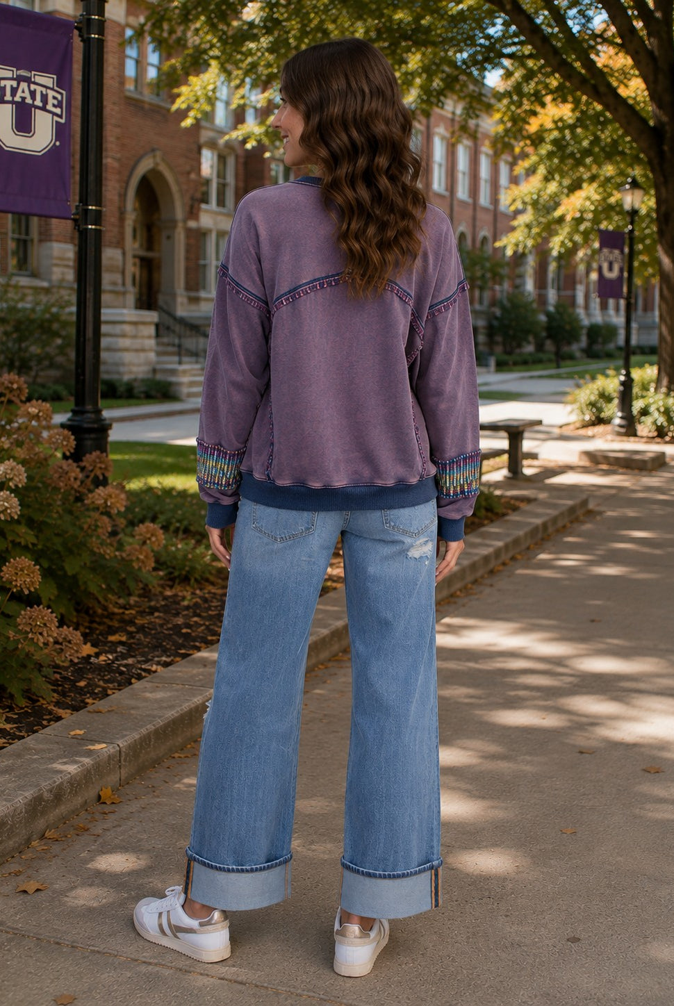 Easel Blueberry Flower Patch Mineral Washed Terry Pullover-sweatshirt-Easel-Deja Nu Boutique, Women's Fashion Boutique in Lampasas, Texas