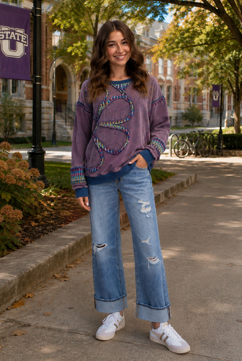 Easel Blueberry Flower Patch Mineral Washed Terry Pullover-sweatshirt-Easel-Deja Nu Boutique, Women's Fashion Boutique in Lampasas, Texas