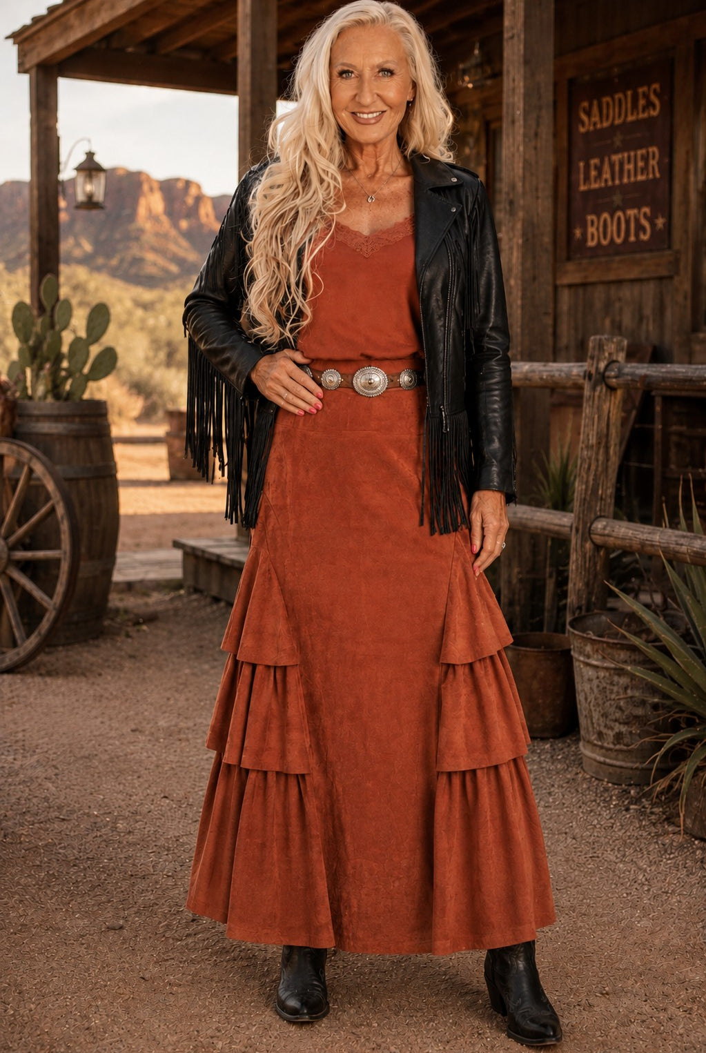 Easel Brick Tiered Side Faux Suede Maxi Skirt-Skirts-Easel-Deja Nu Boutique, Women's Fashion Boutique in Lampasas, Texas