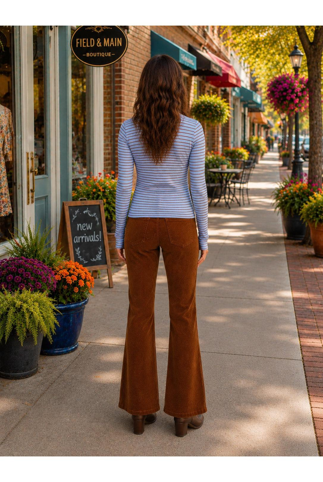 Easel Dusty Blue Stripe Rib Knit Top-Tops-Easel-Deja Nu Boutique, Women's Fashion Boutique in Lampasas, Texas
