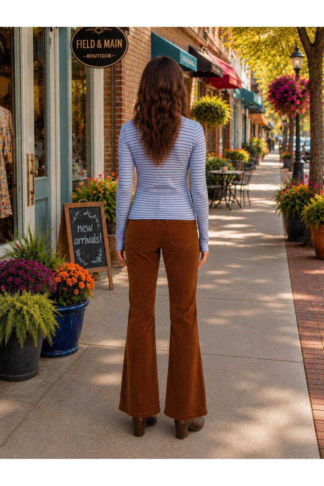 Easel Dusty Blue Stripe Rib Knit Top-Tops-Easel-Deja Nu Boutique, Women's Fashion Boutique in Lampasas, Texas