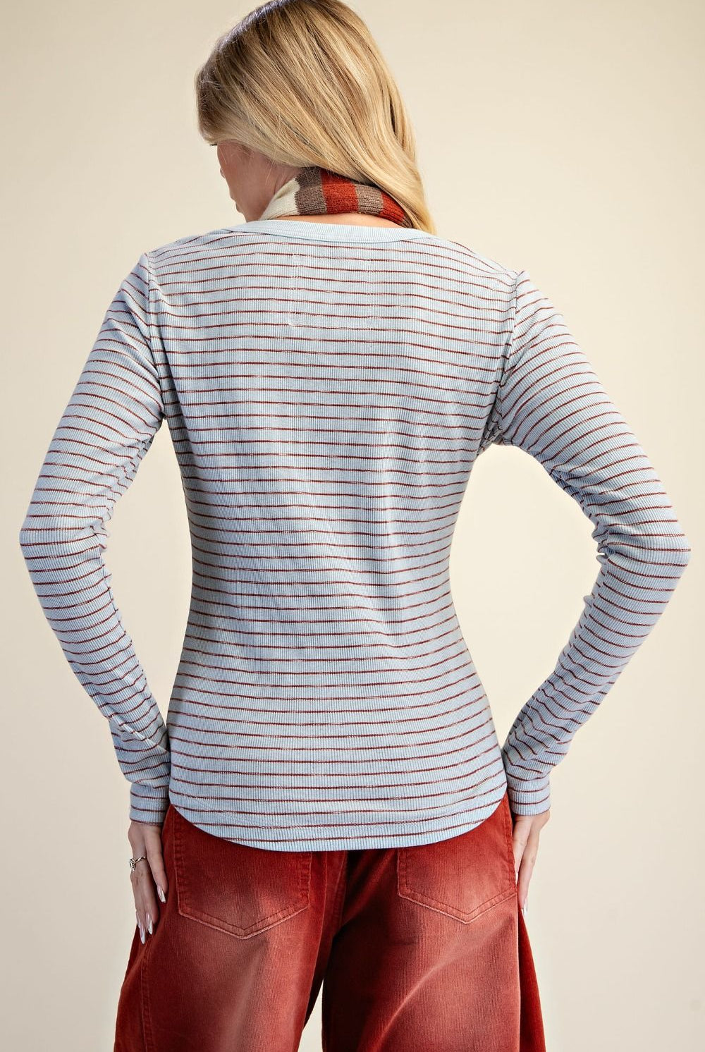 Easel Dusty Blue Stripe Rib Knit Top-Tops-Easel-Deja Nu Boutique, Women's Fashion Boutique in Lampasas, Texas