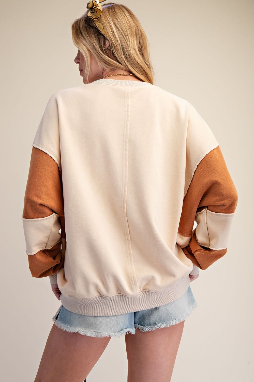 Easel Cinnamon Latte Friday Night Lights Game Day Patch Washed Terry Pullover-sweatshirt-Easel-Deja Nu Boutique, Women's Fashion Boutique in Lampasas, Texas