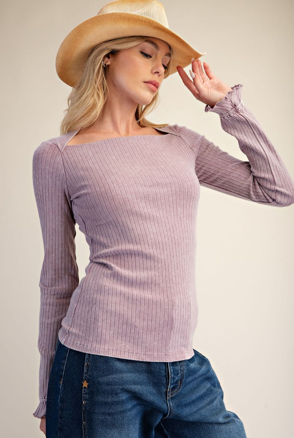 Easel Lilac Washed Rib Knit Top-Tops-Easel-Deja Nu Boutique, Women's Fashion Boutique in Lampasas, Texas