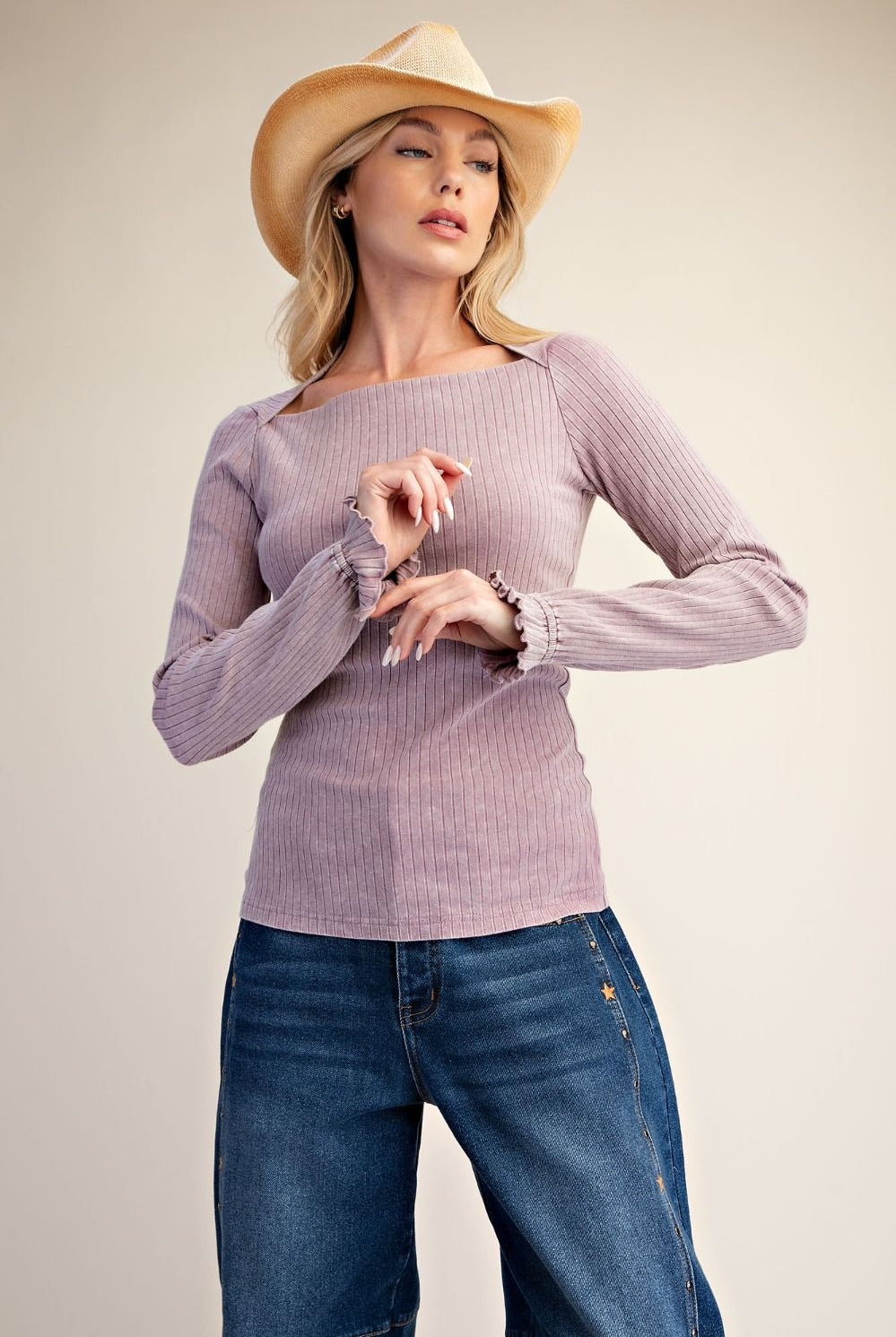 Easel Lilac Washed Rib Knit Top-Tops-Easel-Deja Nu Boutique, Women's Fashion Boutique in Lampasas, Texas
