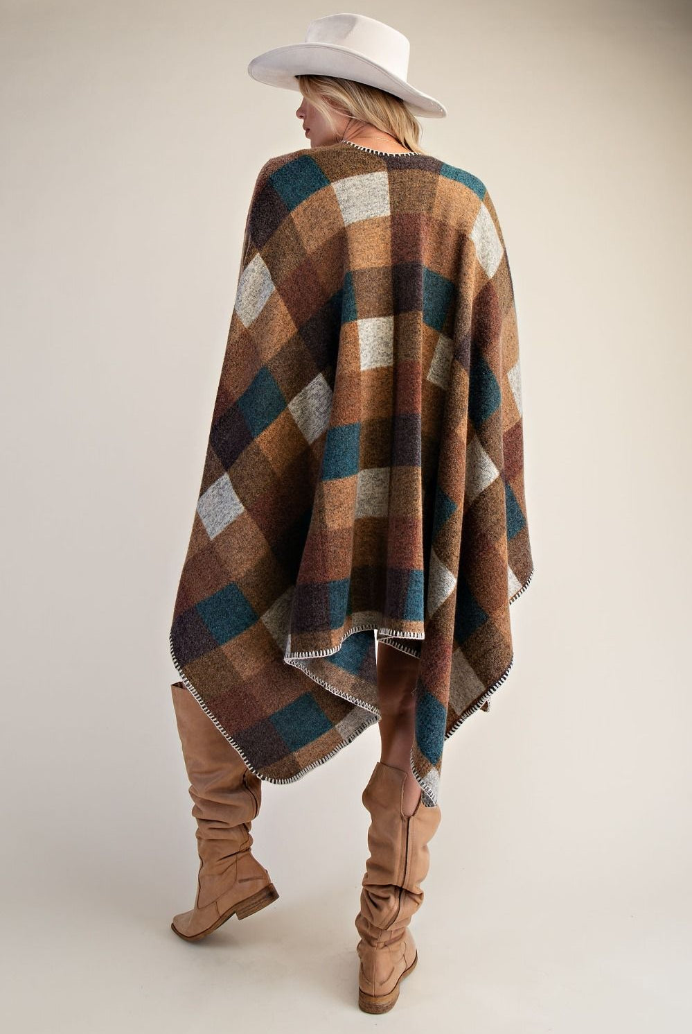 Easel Mocha Plaid Brushed Hacci Oversized Cape-cape-Easel-Deja Nu Boutique, Women's Fashion Boutique in Lampasas, Texas